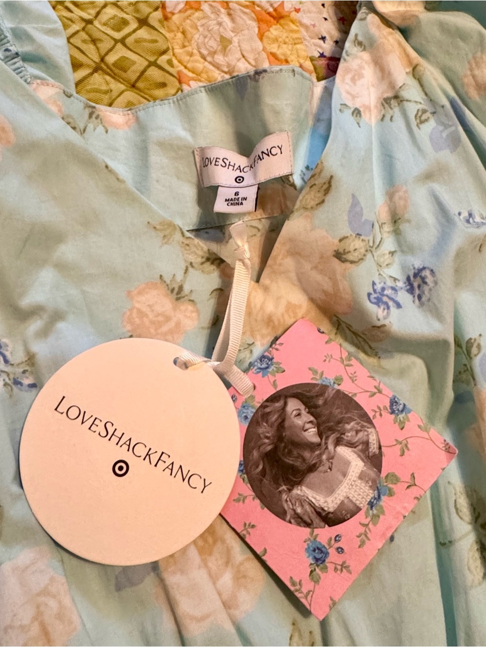 LoveShackFancy NWT Pale Blue Floral Off-Shoulder Maxi Dress Size 6 - Picture 6 of 9